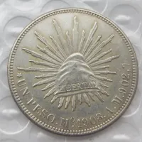 MO 1Uncircululated 1908 Meksyk 1 Peso Srebrny Monety Ozdoby o wysokiej jakości Mosiądz Ozdoby rzemieślnicze