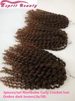 3pcs / set trenzas del pelo rizado de la torcedura del ganchillo de Marlybob 8-10inch que tejen la extensión Kanekalon del pelo Pelo bohemio de Bohemian Brown Ombre Crochet Trenzar el pelo
