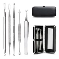 Blackhead Remover Tools Kit, 5 in 1 Tools with Built-in Mirror, Premium Hook Tweezer Included for Zit Pimple Whiteheads Blemish Comedones A