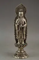 Piękny Tybet Silver Bodhisattva Buddha Statua 19x5.5 cm