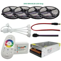 DC12V SMD 5050 RGB LED Strip 60LED / M LED-licht Flexibele tape 5M 10M 15M 20M + RF Touch Remote Controller + Power Adapter Supply