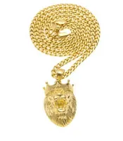 Erkek kral taç aslan kafası kolye hip hop roar aslan 14 K altın kolye