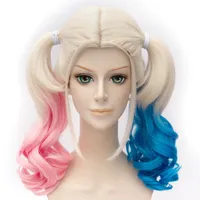 MCOSER Popolare 50 cm colore ricci misto Suicide Squad Harley Quinn sintetico di alta qualità Lolita Cosplay parrucca piena