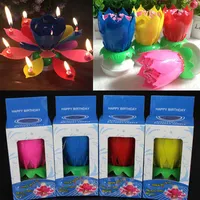 Kleurrijke bloemblaadjes Muziek Kaars Kinderen Verjaardagsfeest Lotus Fonkelende Bloem Kaarsen Squirt Blossom Flame Cake Accessoire Gift WX9-104