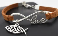 Vintage prata amor infinito encantos Jesus peixes pulseira pulseira para mulheres misturadas cor de veludo corda pulseiras jóias presentes acessórios 20pcs