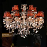 modern crystal chandelier Led lamps discount wholesale low price 15 lights Luxury led chandeliers fabric shades candle holder