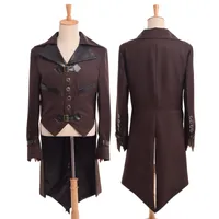1 pc steampunk vitoriana do vintage steampunk traje cosplay collar mens marrom cauda de andorinha casaco outwear nova expedição rápida