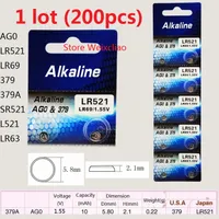 200 stücke 1 los AG0 LR521 LR69 379 379A SR521 L521 LR63 1,55 V Alkalische Knopfzelle Knopfzellenbatterien Karte Freies Verschiffen