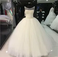Illusion cuello de longitud de piso imágenes reales vestido de novia primavera princesa bola vestido vintage vestidos de novia vestidos nupciales