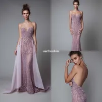 2019 Berta New Collection Lavender Prom Dresses恋人の重ビーズクリスタルの取り外し可能な列車のセクシーな背中のないフォーマルイブニングパーティーガウン