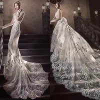 2,5 metros vestido de noiva de cauda longa lindo moda Destacável trem vestido de casamento de luxo cristal frisado applique sereia vestido de casamento