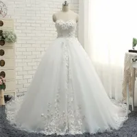 Новые моды кружева свадебные платья шаровые платья Милая декольте дешевые платья невесты корсет назад Vestido de Nooiva Princesa