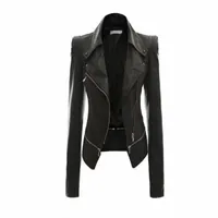 Оптово-Женская кожаная куртка с заклепками на молнии для мотоциклетных курток с отложным воротником