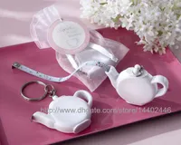 200pcs Love is Brewing Teapot Measuring Tape Measure Keychain Key Chain Portable Key Ring Wedding Party Favour Gift Free Shipping