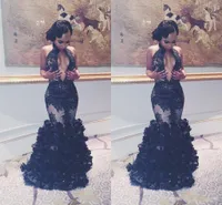 Sexy Mermaid Zuid-Afrikaanse Black Girls Prom Dress Pageant Ruffles Sleutelhang Hals Lange Formele Avond Party Toga Plus Size Custom Made