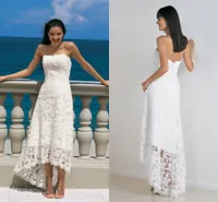2021 dentelle beach robe de mariée gaine / colonne sans bretelles robe de mariée haute basse basse basse blanche à glissière sans dos Robes de mariée Vintage