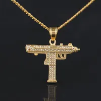 Hip Hop Gun Kolye Kolye 18 K Altın Gümüş Kaplama Buzlu Out Cz Diamonds Charm Kolye Güzel Kalite Küba Zinciri