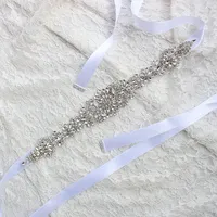 Wedding Sashes For Bride Bridal Dresses Belts Rhinestone Crystal Ribbon From Prom Handmade White Red Black Blush Silver Real Image