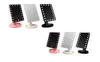 الصمام المدمجة ماكياج مرآة التجميل سطح المكتب 360 دوران المحمولة 16 22 أضواء LED مضاءة السفر ماكياج مرآة للنساء أسود أبيض وردي