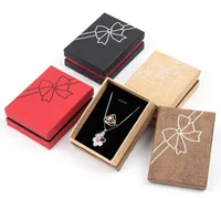 Rayas de lino Transferencia de calor Bow Jewelry Packing Box Accesorio de moda Collar Pulsera Pendiente Butterfly Box Caja de regalo 8.8 * 6.7 * 3.4cm