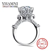 YHAMNI Anello originale in argento sterling 925 puro al 100% con 1 carato Anello con fiore di diamante SONA CZ Design originale Anello gioielli XJ2902