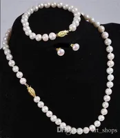 All'ingrosso 7-8mm bianco Akoya coltivate perla collana bracciale orecchino set 18 ''