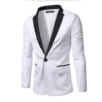 スタイリッシュな男性スーツジャケットホワイトフォーマルスーツジャケットブラックラペルワンボタンカスタムメイド新郎結婚式タキシードジャケット