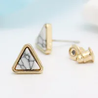 High Qulity Wholesale Elegant Geometric Earring Studs Brass Brincos Jewelry Triangle Squre Round Stone For Women Girls Gift EFE011