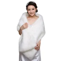 Elegant White Long Bridal Wraps Fake Faux Fur Hollywood Cheap Stock Wedding Jackets Outdoor Cover up Cape Stole Coat Shrug Shawl Bolero