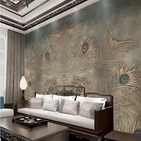 新しい中国の孔雀の羽テレビの背景の壁紙寝室のリビングルーム不織布の壁紙壁紙のカスタマイズFeifan