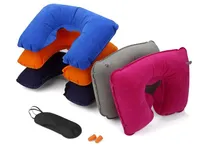 Precio de fábrica al por mayor 3in1 Travel Office Set inflable en forma de U Almohada de cuello Air Cushion + Sleeping Eye Mask Eyeshade + Tapones para los oídos