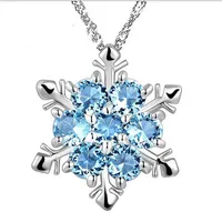 Joyería de moda azul cristal copo de nieve congelado flor 925 colgantes de collar de plata con cadena