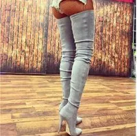 2017 high length over knee high gladiator boots suede leather thigh high booties point toe beige bota thin heel shoes