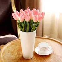 Decoração do vaso Frete grátis 21 PÇS / LOTE mini tulipa real toque de casamento flor artificial flor de seda decoração de casa