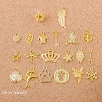 Gemischt 40pcs Engel Crown Shell Flügel Form Charms Gold-Farbe Fit Armbänder Halskette DIY Metallschmuckherstellung Q005