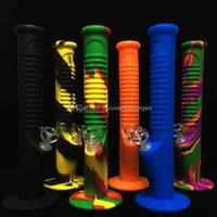 Silicone bong Unbreakable Bong 14 Inch water pipe 13 colors glass water bongs with 14mm Joint Dowstem and glass bowl free shipping
