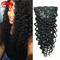 Deep Curly Clip In Human Hair Extensions Mongolian Virgin Human Hair African American Clip In Extensions 10 "-26" Clip In
