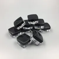 5Gram Plastik Kavanoz Kare Şekli Temizle Pot Siyah Kap Kozmetik Örnek Göz Farı Dudak Balsamı Konteyner Nail Art Parçası Glitter Şişe