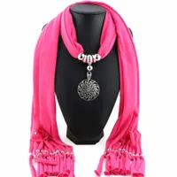 Однотонный сплошной цвет сплава круглый цветок подвеска кисточкой шарфы ювелирные изделия ожерелье шарф подвеска для женщин 8 цветов