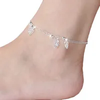 Ny 925 Sterling Silver Plated Rose Flower Anklet Armband Chain Leaf Dolphin Charm Anklets För Kvinnor Barefoot Sandal Beach Foot Smycken