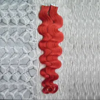 인간의 머리카락에 빨간 테이프 브라질 바디 웨이브 인간의 머리카락 테이프 확장 40 PCS 자연 바디 웨이브 테이프 피부 위사 머리 확장 100g