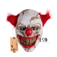 Korkunç Palyaço Lateks Maske Büyük Ağız Kırmızı Saç Burun Cosplay Tam Yüz Korku Maskeli Yetişkin Hayalet Parti Maskesi Cadılar Bayramı Sahne için