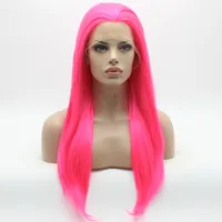 Iwona Hair Straight Long Rose Red Wig 2 # TF2315 Halvhand Bundet Värmebeständig Syntetisk Lace Front Wig
