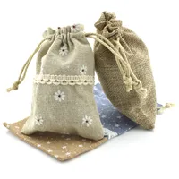Mistura estilo 8x12cm algodão linho cordão bolsa bolsa de bolsa de jóias natal / casamento sacos de presente ne814