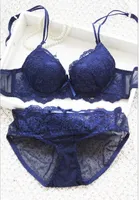 New 2019 high quality Cute pink blue black red gather sexy white lace embroidery pad thin models girls underwear Bra Set