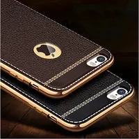 Lujo Plating Gold Stripe empalme patrón de cuero suave TPU para el iPhone 6 6S Plus 7 Plus 5 5S Electroplating cubierta de silicona