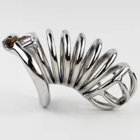 Aço inoxidável Male Chastity Dispositivo de pica Gaiola com flexíveis Curva Cock Ring adultos Bondage Brinquedos para BDSM