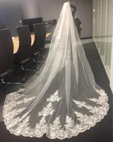 4 أمتار طبقة واحدة طويلة الحجاب الزفاف الدانتيل الأبيض العاج مع مشط الحجاب الزفاف فيلوس دي novia