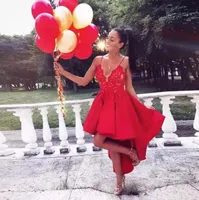 Short High Low Red Junior Homecoming Dresses 2017 Sexiga Lace Spaghetti Straps V-Neck Cocktail Party Gown Custom Formal Prom Afton Dress