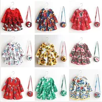 Girls Print Dresses Winter Princess Floral Dress With Flower Bags Fashion Long Sleeve Dress Animal Party Costume Kids Baby Clothes B2710